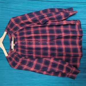 Loft Orange and Blue Plaid 3/4 button blouse Size L